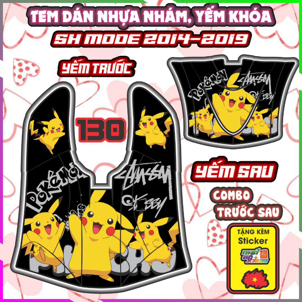 Combo Tem Dán Yếm Khóa Nhựa Nhám SH MODE 2014-2019 Dán trang trí Che Trầy Decal Nhãn Dán