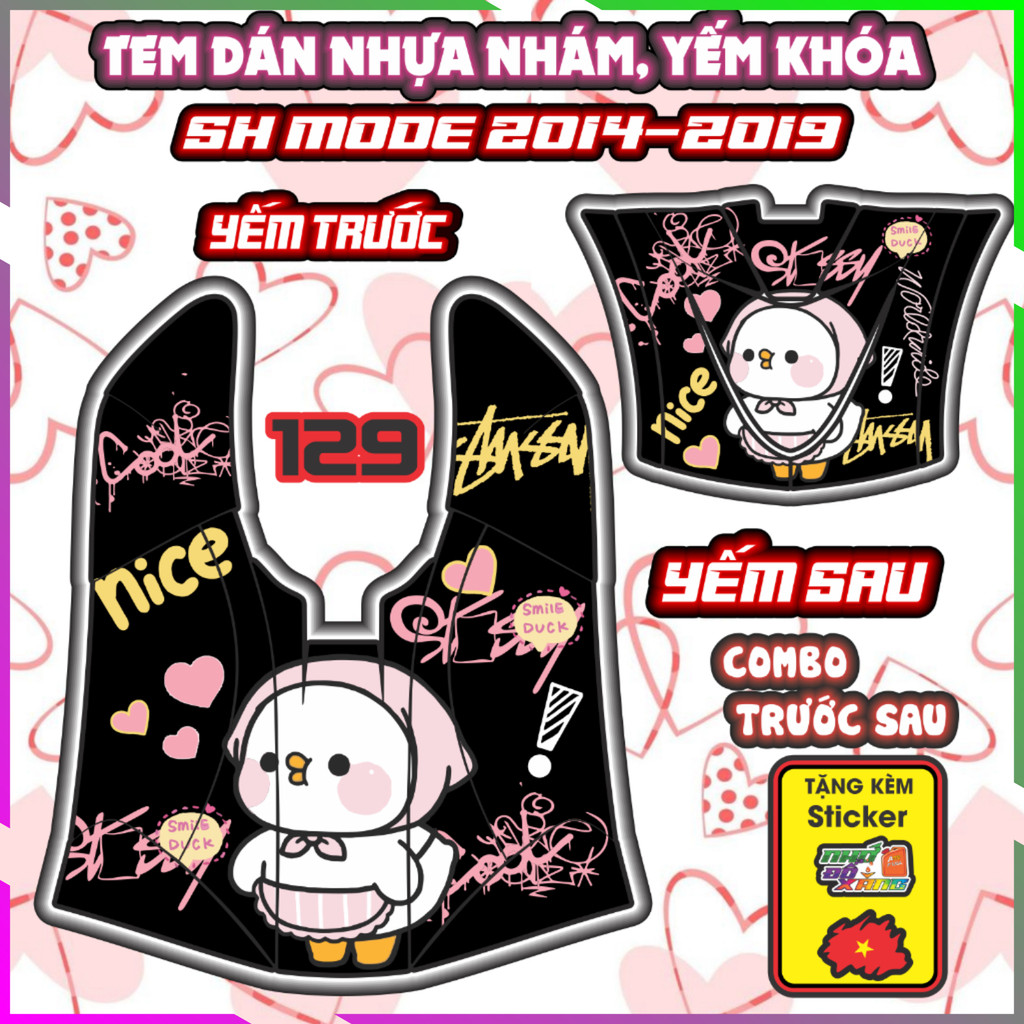 Combo Tem Dán Yếm Khóa Nhựa Nhám SH MODE 2014-2019 Dán trang trí Che Trầy Decal Nhãn Dán
