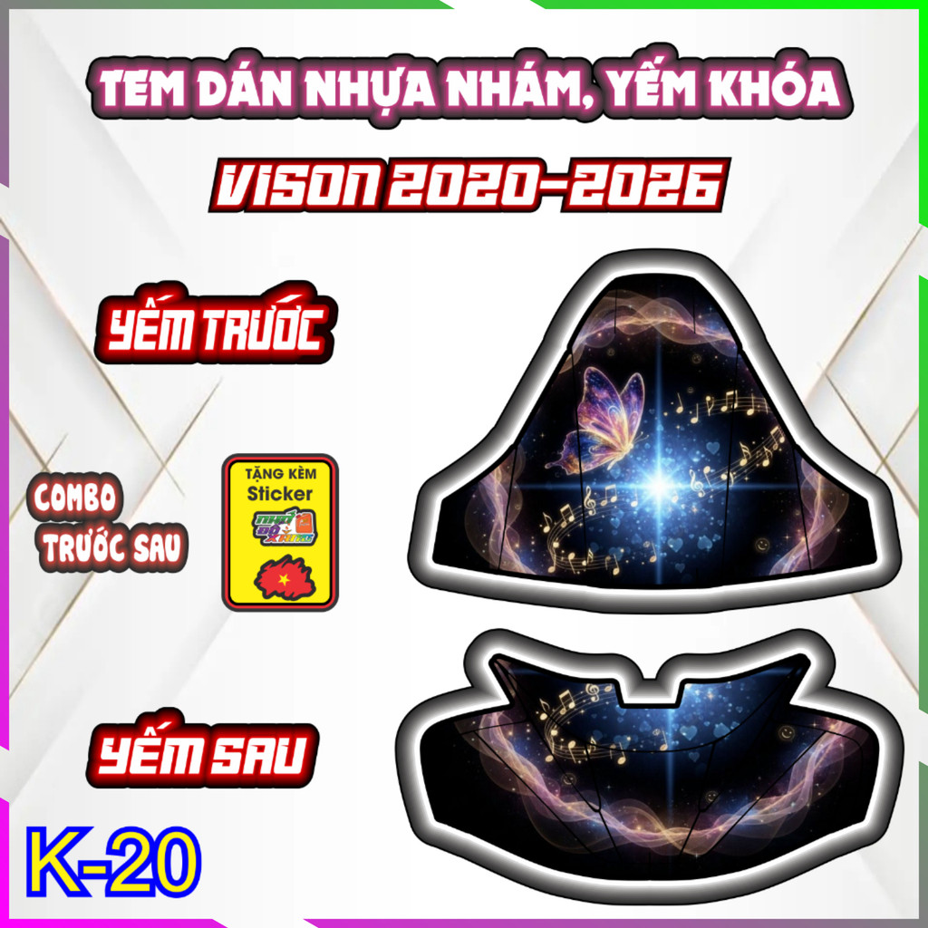 Bộ Tem Dán Trang Trí Yếm Khóa VISION 2020-2026 - Decal Sticker Bảo Vệ Chống trầy chống nước.