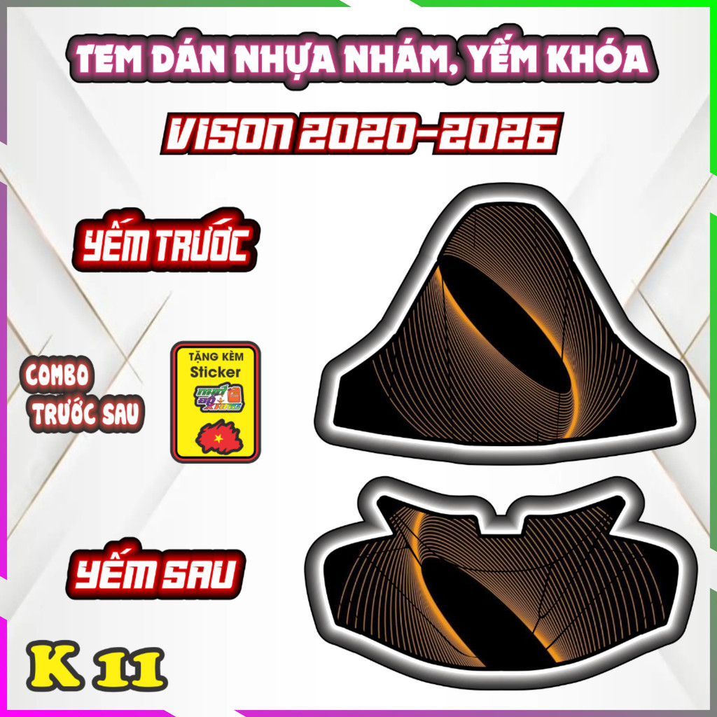 Bộ Tem Dán Trang Trí Yếm Khóa VISION 2020-2026 - Decal Sticker Bảo Vệ Chống trầy chống nước.