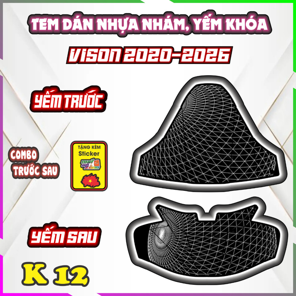 Bộ Tem Dán Trang Trí Yếm Khóa VISION 2020-2026 - Decal Sticker Bảo Vệ Chống trầy chống nước.