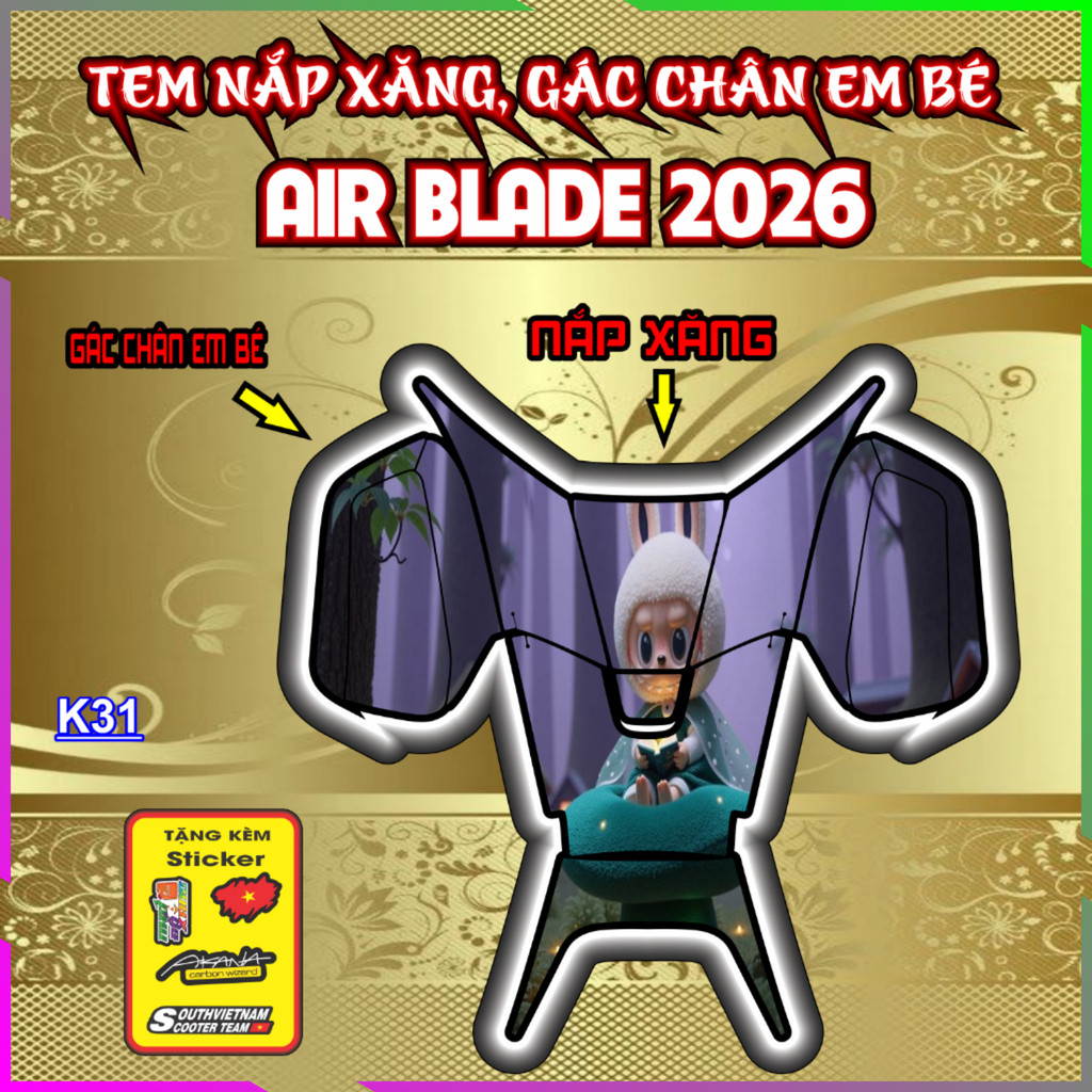 Decal Tem Nắp Xăng Gác Chân Em Bé Air Blade AB 2026 Bảo Vệ Chống Trầy Xước tăng thẩm mỹ