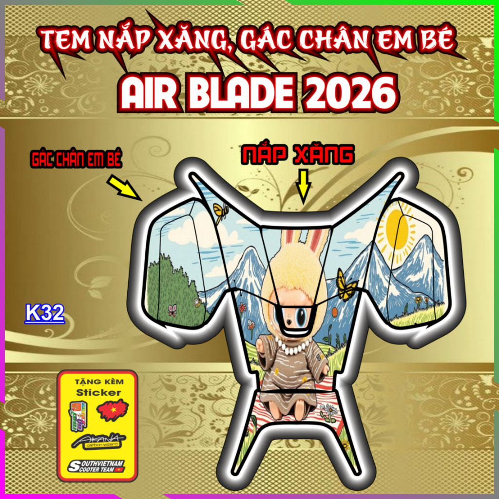 Decal Tem Nắp Xăng Gác Chân Em Bé Air Blade AB 2026 Bảo Vệ Chống Trầy Xước tăng thẩm mỹ