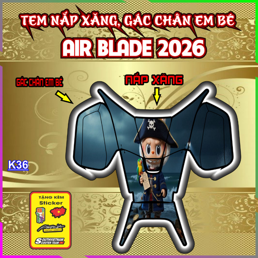 Decal Tem Nắp Xăng Gác Chân Em Bé Air Blade AB 2026 Bảo Vệ Chống Trầy Xước tăng thẩm mỹ