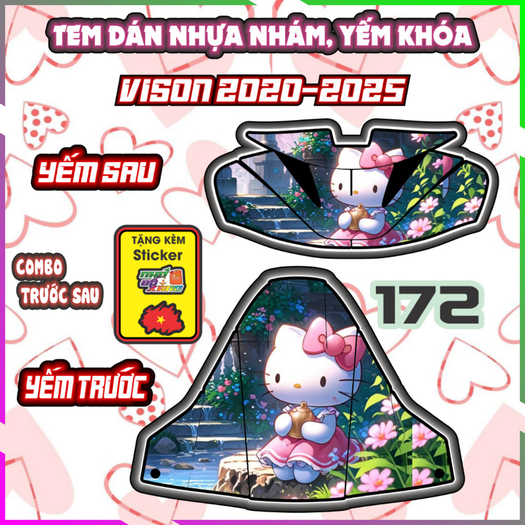 Combo Tem Dán Yếm Khóa Nhựa Nhám Vision 2020-2025 Dán Trang Trí Hello Kitty Decal