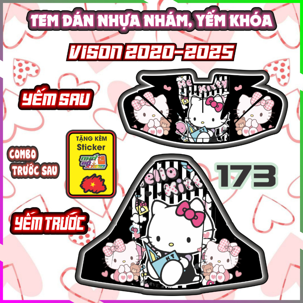 Combo Tem Dán Yếm Khóa Nhựa Nhám Vision 2020-2025 Dán Trang Trí Hello Kitty Decal