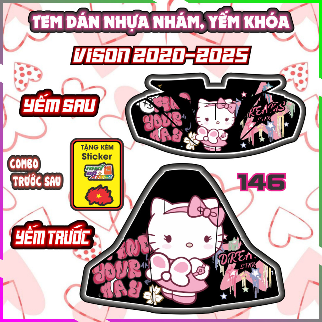 Combo Tem Dán Yếm Khóa Nhựa Nhám Vision 2020-2025 Dán Trang Trí Hello Kitty Decal