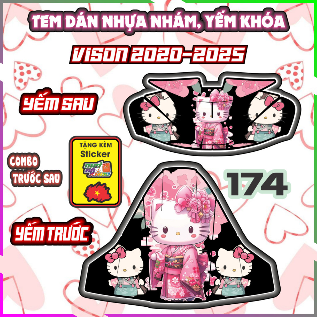 Combo Tem Dán Yếm Khóa Nhựa Nhám Vision 2020-2025 Dán Trang Trí Hello Kitty Decal