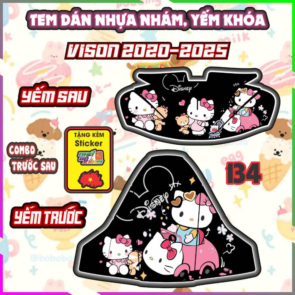 Combo Tem Dán Yếm Khóa Nhựa Nhám Vision 2020-2025 Dán Trang Trí Hello Kitty Decal