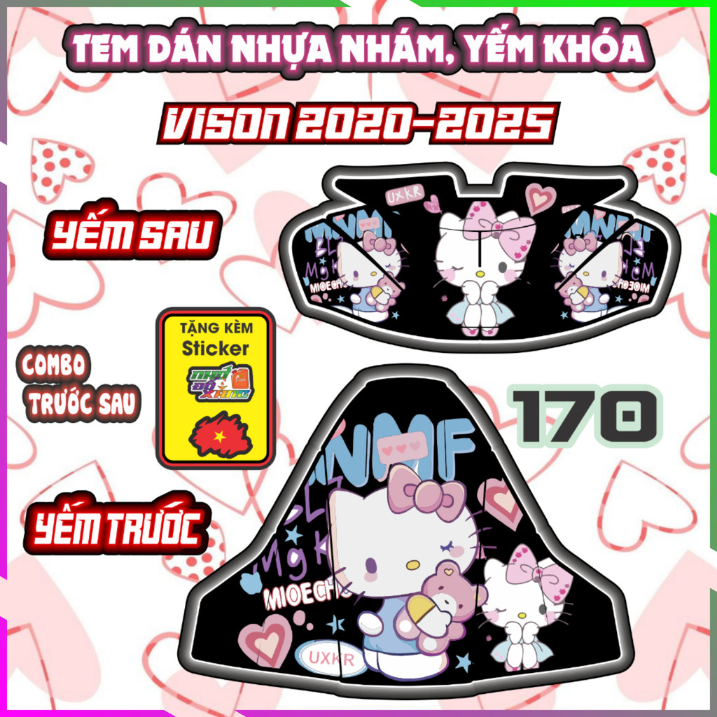 Combo Tem Dán Yếm Khóa Nhựa Nhám Vision 2020-2025 Dán Trang Trí Hello Kitty Decal