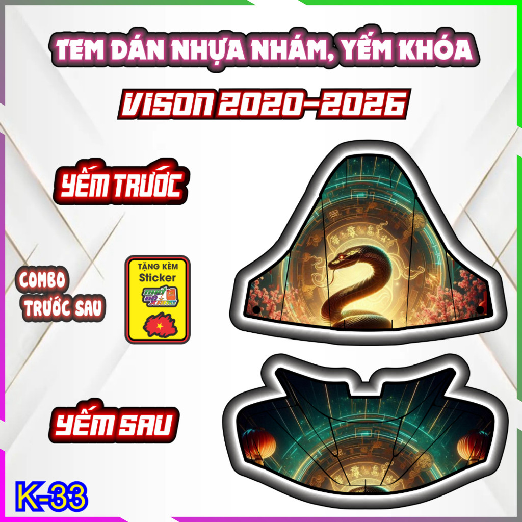 Bộ nhãn dán trang trí yếm trước và sau dành cho xe VISION 2020-2026 . Chống trầy tăng vẽ đẹp cho xe bạn