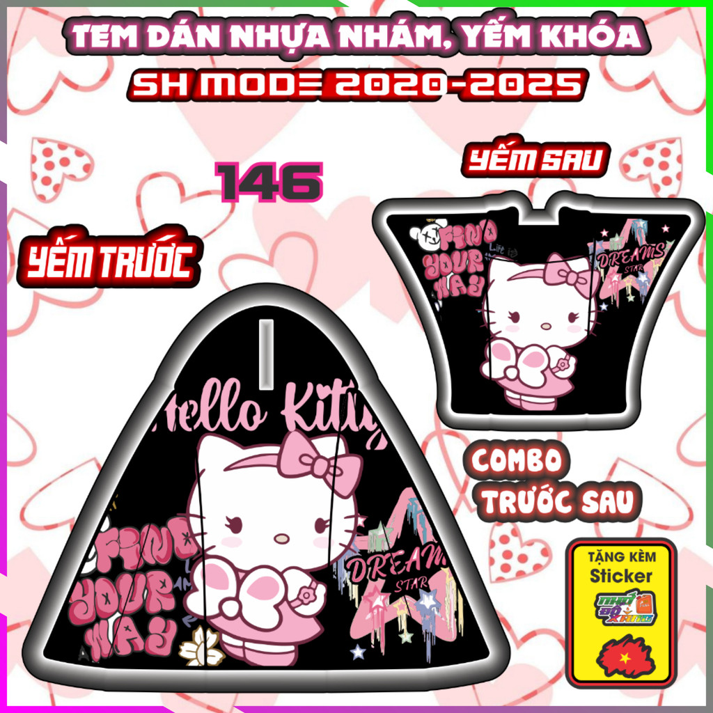 Combo Tem Dán Yếm Nhựa Nhám Sh Mode 2020-2025 Dán Trang Trí Hello Kitty Decal Nhãn dán
