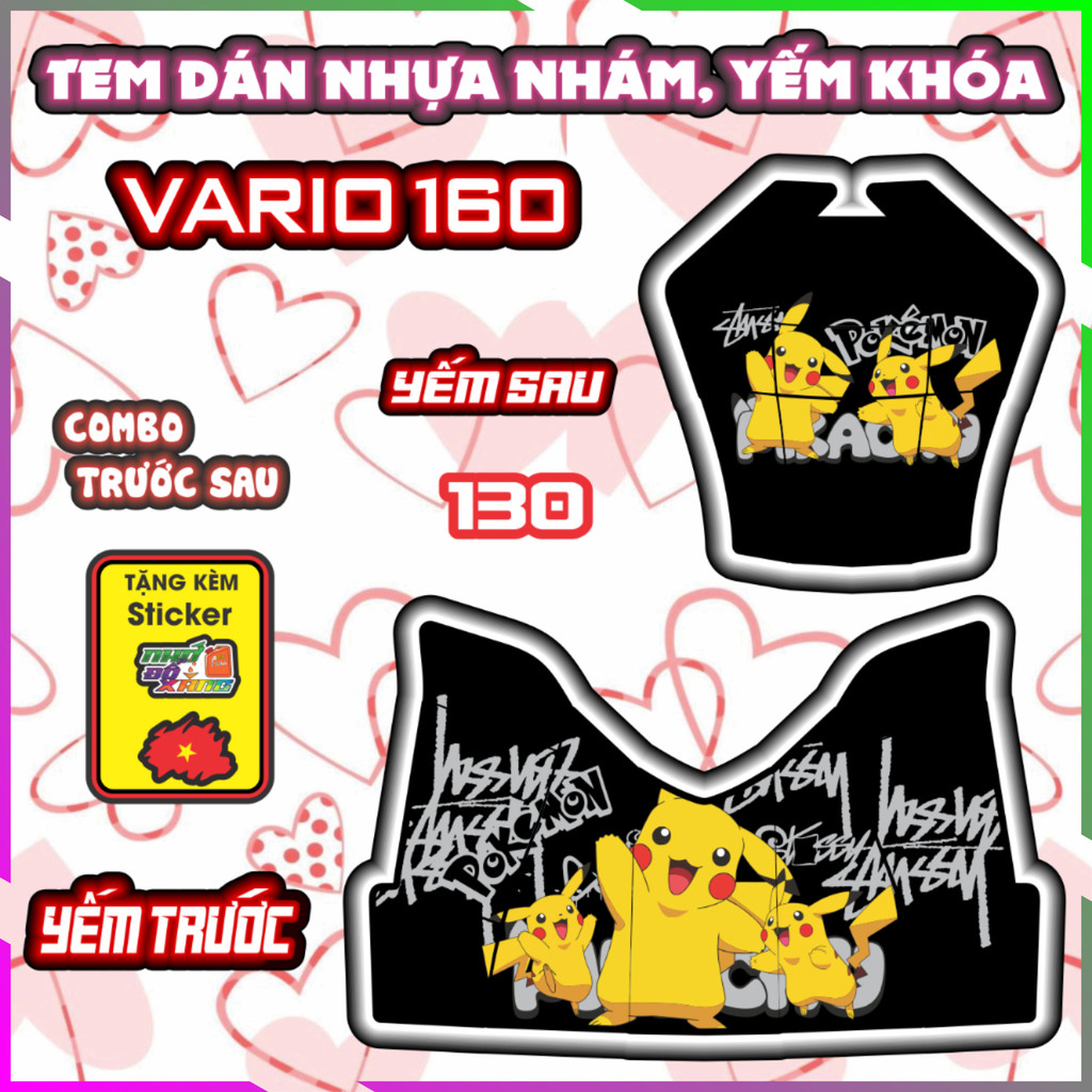 Combo Tem Yếm Nhựa Nhám Vario 160 Dán Tráng Trí Chống Trầy Nhiều Mẫu Decal nhãn dán