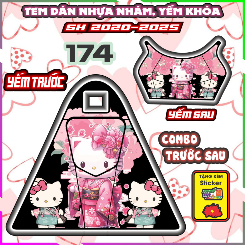 Combo Dán Yếm Nhựa Nhám Sh 2020-2025 125i 150i 160i Hello Kitty Decal Nhãn Dán