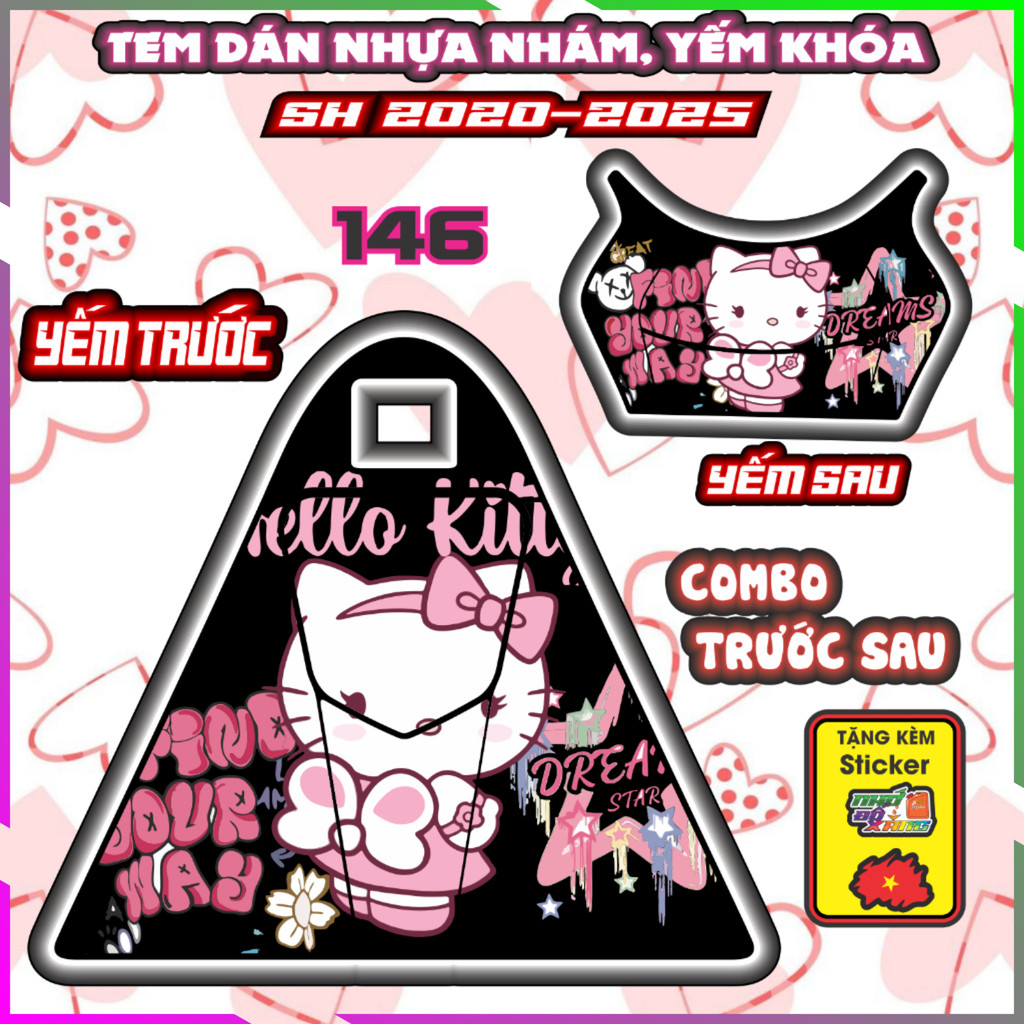 Combo Dán Yếm Nhựa Nhám Sh 2020-2025 125i 150i 160i Hello Kitty Decal Nhãn Dán