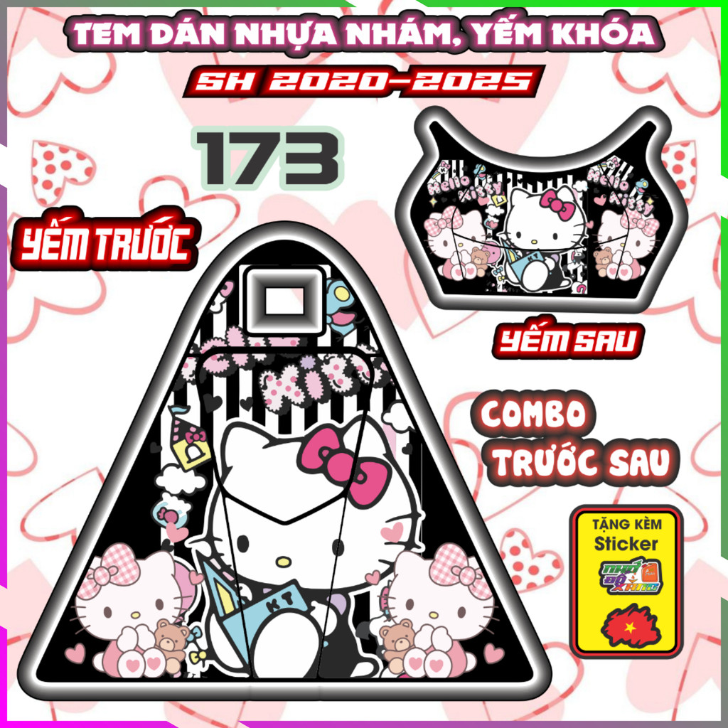 Combo Dán Yếm Nhựa Nhám Sh 2020-2025 125i 150i 160i Hello Kitty Decal Nhãn Dán