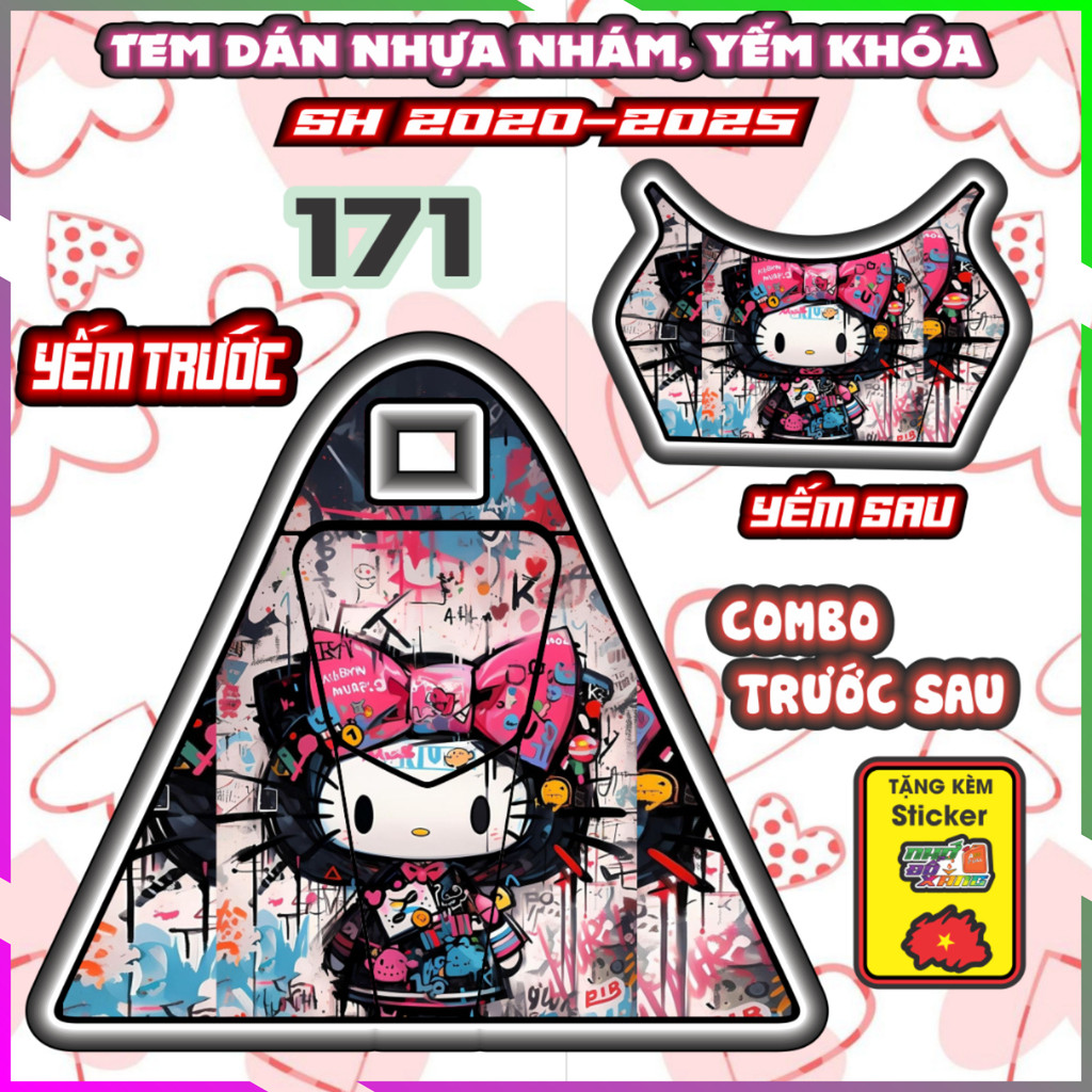 Combo Dán Yếm Nhựa Nhám Sh 2020-2025 125i 150i 160i Hello Kitty Decal Nhãn Dán