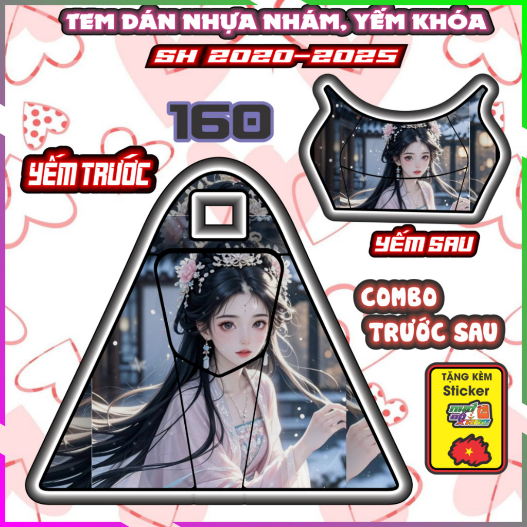 Combo Tem Dán Yếm Khóa Nhựa Nhám Sh 2020-2025 125i 150i 160i dán Trang Trí Mẫu Mỹ Nhân