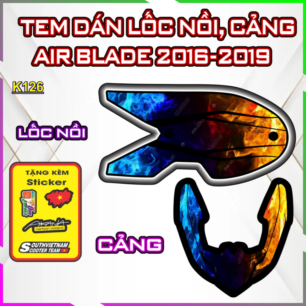 Bộ Tem Dán Lốc Nồi Cảng AB 2016-2019 Trang Trí Che Trầy, Nhãn Dán Decal Chất Lượng Cao AIR BLADE