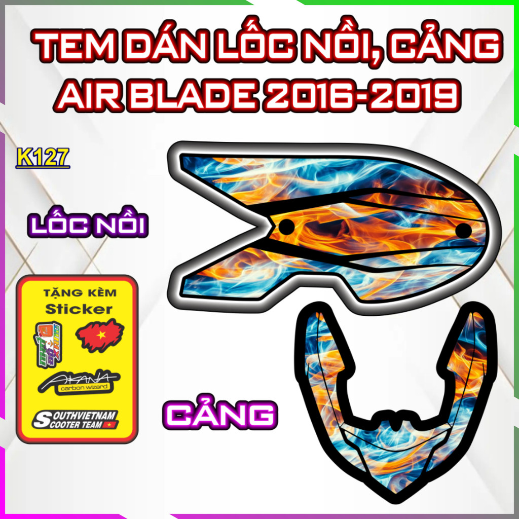 Bộ Tem Dán Lốc Nồi Cảng AB 2016-2019 Trang Trí Che Trầy, Nhãn Dán Decal Chất Lượng Cao AIR BLADE