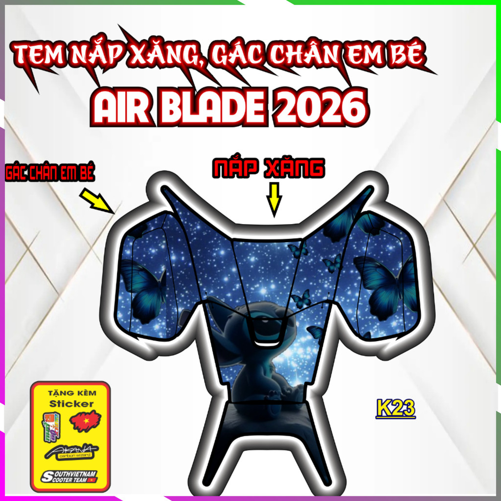 Nhãn Dán Trang Trí Nắp Xăng gác chân em bé Air Blade AB 2026- Bảo Vệ Chống Trầy Xước