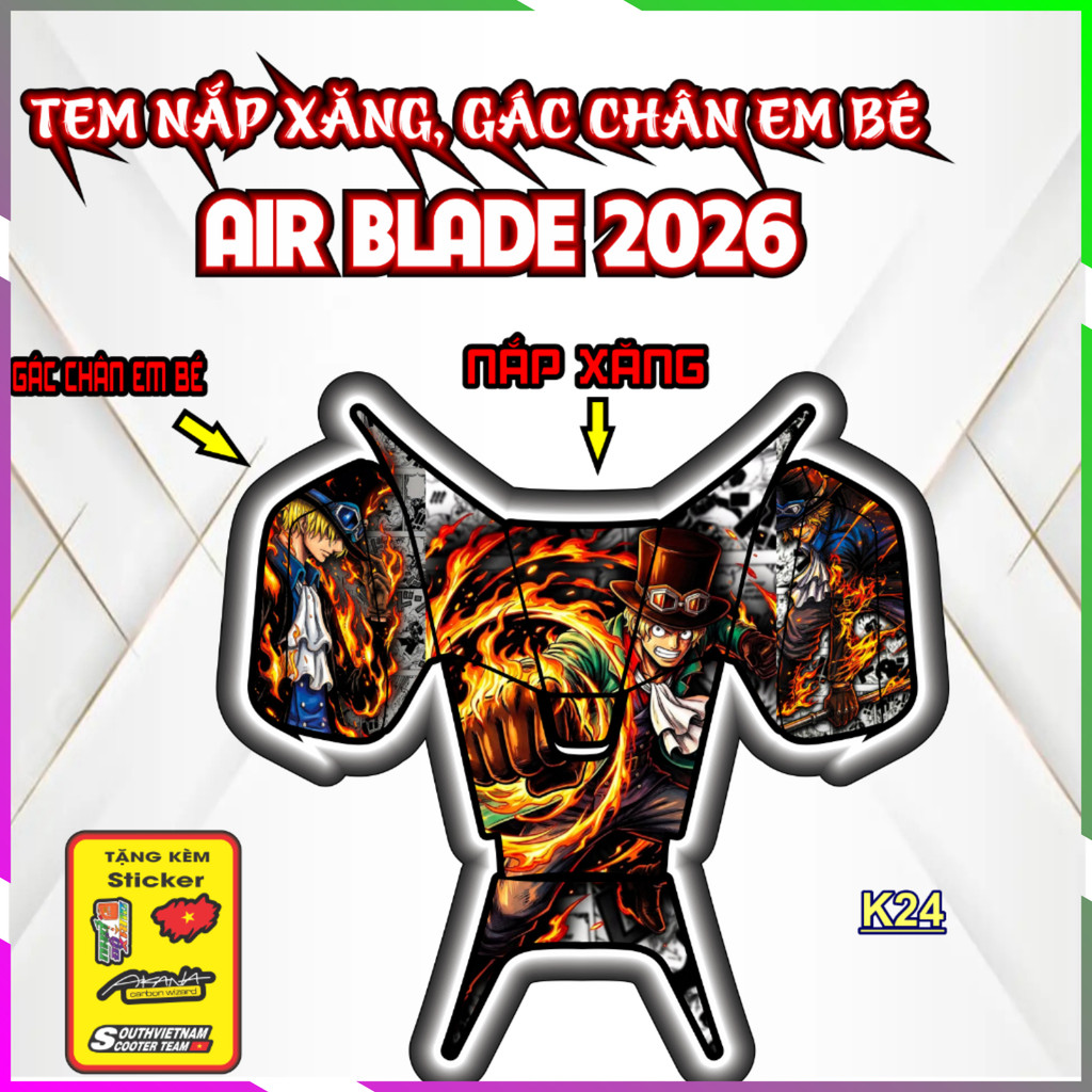 Nhãn Dán Trang Trí Nắp Xăng gác chân em bé Air Blade AB 2026- Bảo Vệ Chống Trầy Xước