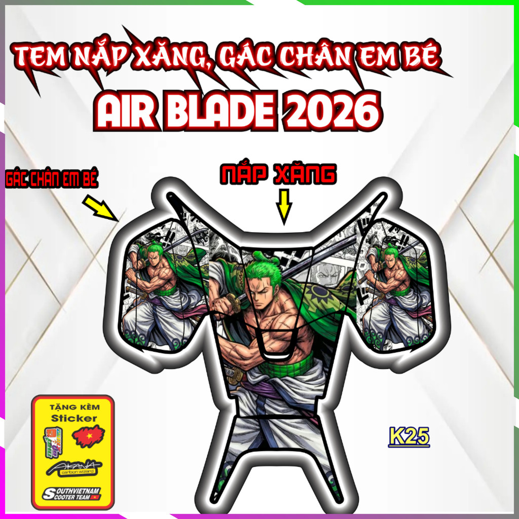 Nhãn Dán Trang Trí Nắp Xăng gác chân em bé Air Blade AB 2026- Bảo Vệ Chống Trầy Xước