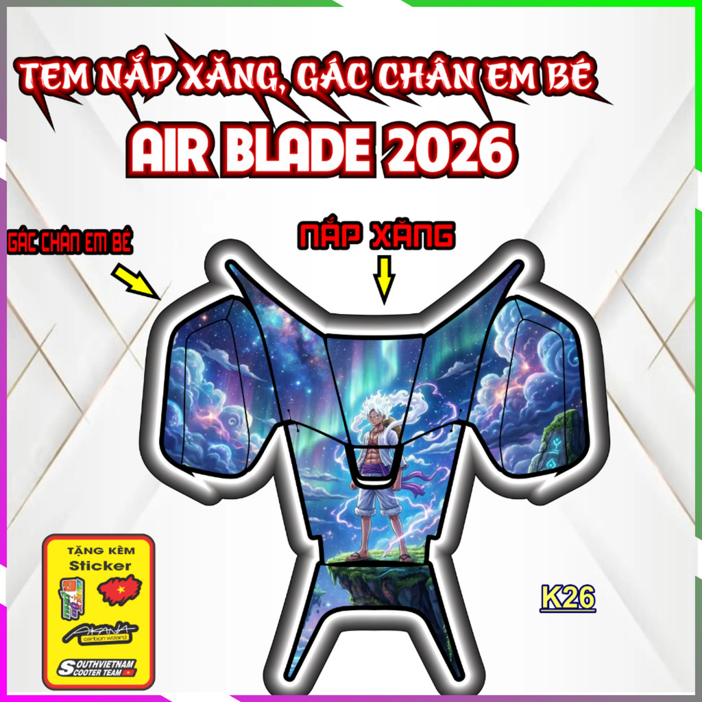 Nhãn Dán Trang Trí Nắp Xăng gác chân em bé Air Blade AB 2026- Bảo Vệ Chống Trầy Xước