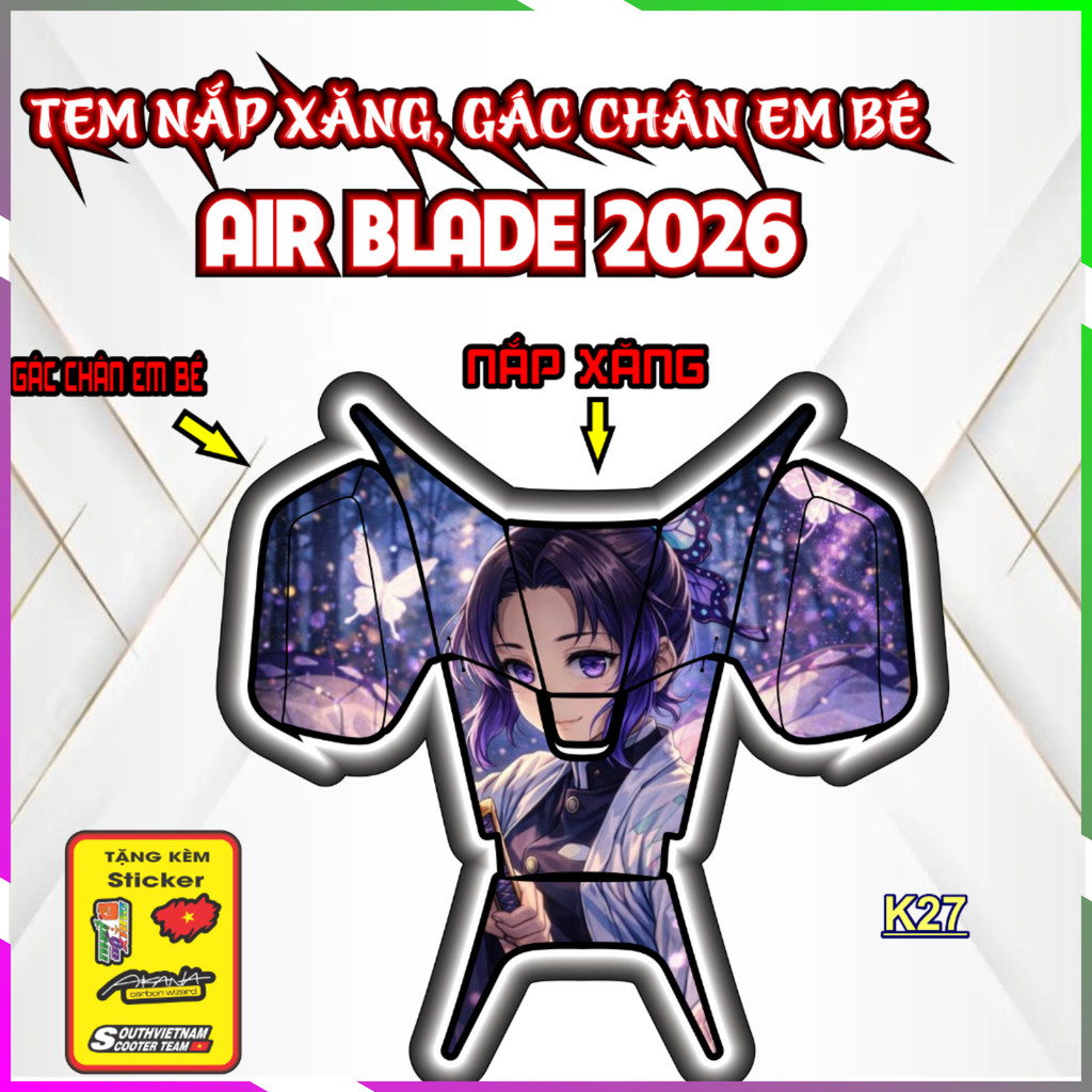 Nhãn Dán Trang Trí Nắp Xăng gác chân em bé Air Blade AB 2026- Bảo Vệ Chống Trầy Xước
