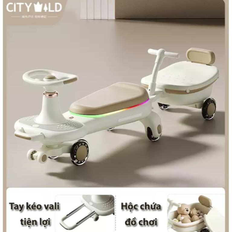 Xe lắc, xe chòi chân cao cấp với yên xe 2 NGƯỜI kéo theo xe phụ, có tay ...