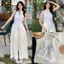 Set bộ thời trang Nữ mặc đi chơi áo yếm kẻ sọc cột dây sau hở lưng sexy đính nơ trước phối quần đũi dài rộng lai bèo ống