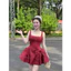 Đầm mini thời trang Nữ 2 dây mảnh mai chất xược hàn đính nơ eo váy xòe bay bổng kèm quần có mocking sau hiện đại