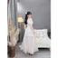 Đầm thời trang Nữ thanh tao nhã nhặn chất ren sang xịn lệch vai đính hoa phối tùng phủ lưới dài xòe bay bổng