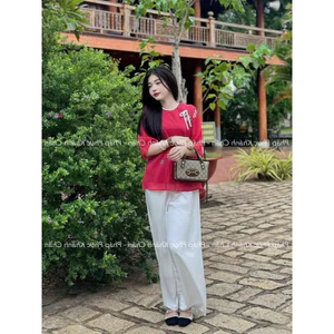 Set bộ thiết kế thời trang nữ đi chùa áo chất tơ cổ tròn tay lửng thêu hoa phối nơ quần lụa siêu xinh