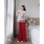 Set bộ đồ lam áo tơ thêu đính nơ phối quần dài tuyết nhung