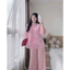 Set bộ đồ lam áo tơ thêu đính nơ phối quần dài tuyết nhung