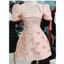 Đầm thiết kế đi tiệc chất tapta tay ngắn búp phồng đính phụ kiện váy chữ A đính bông mini có 3 màu tôn da