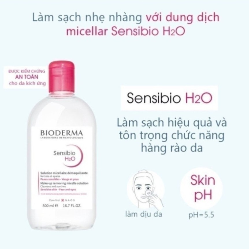 Nước Tẩy trang Bioderma Sensibio + Sebium H2O Sạch Sâu, Dịu Nhẹ Cho Da Nhạy Cảm, Da Dầu 100ml 500ml Eli Eli