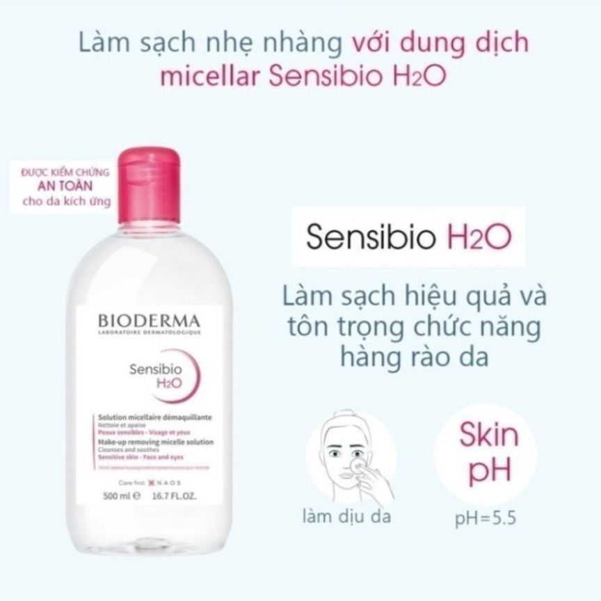 Nước Tẩy trang Bioderma Sensibio + Sebium H2O Sạch Sâu, Dịu Nhẹ Cho Da Nhạy Cảm, Da Dầu 100ml 500ml Eli Eli