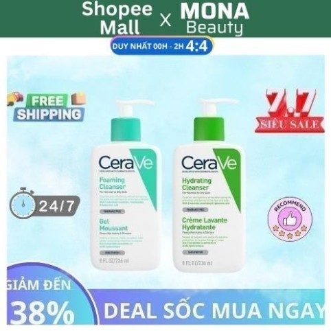 [Shop Mall] Sữa Rửa Mặt CERAVE Foarming & Hydrating Facial Cleanser Sạch Sâu, Dưỡng Ẩm 236ML 473ML