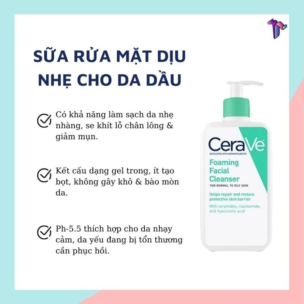 [Shop Mall] Sữa Rửa Mặt CERAVE Foarming & Hydrating Facial Cleanser Sạch Sâu, Dưỡng Ẩm 236ML 473ML