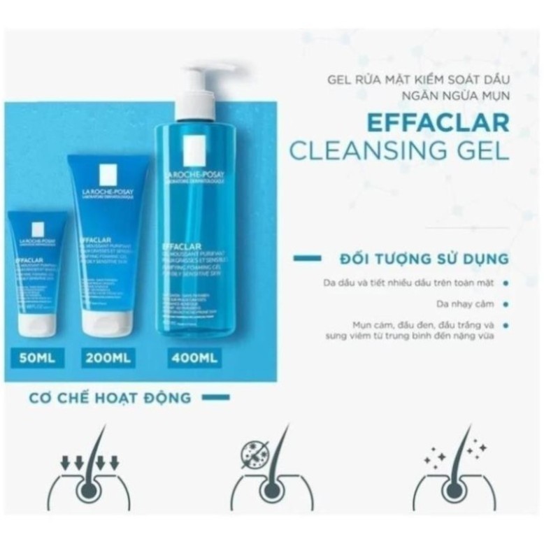 [Shop Mall] Sữa Rửa Mặt Tạo Bọt La Roche Posay Effaclar Foarming Gel 400ml và 200ml Sona
