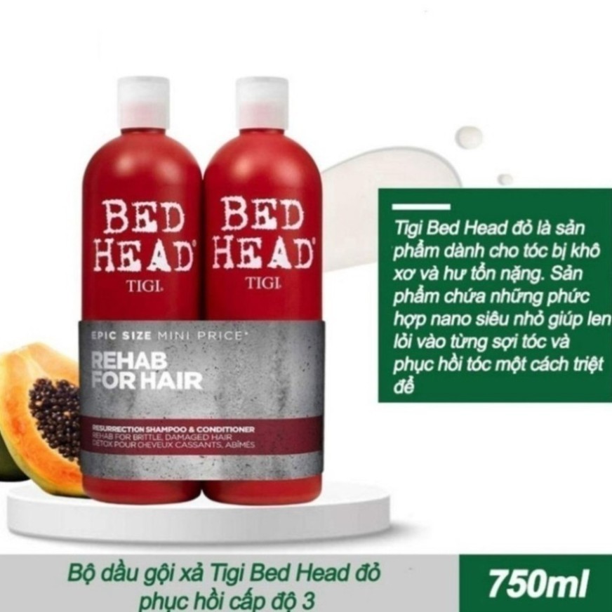 Dầu Gội Xả Tigi Đỏ Bed Head Phục Hồi Cấp Độ 3 - 750ml Cặp Dầu Gội Đầu Xả Phục Hồi Tóc Hư Tổn Eli Eli
