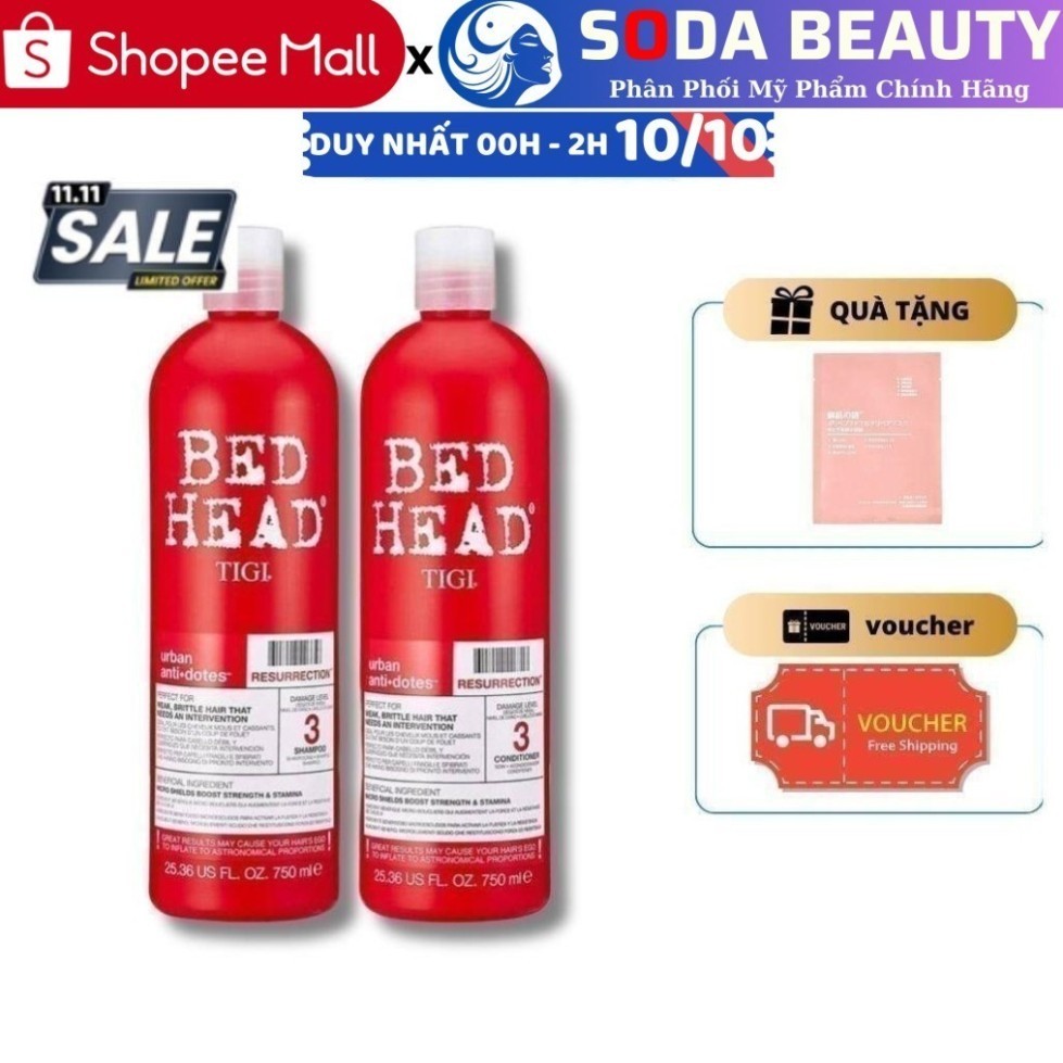 Dầu Gội Xả Tigi Đỏ Bed Head Phục Hồi Cấp Độ 3 - 750ml Cặp Dầu Gội Đầu Xả Phục Hồi Tóc Hư Tổn Eli Eli