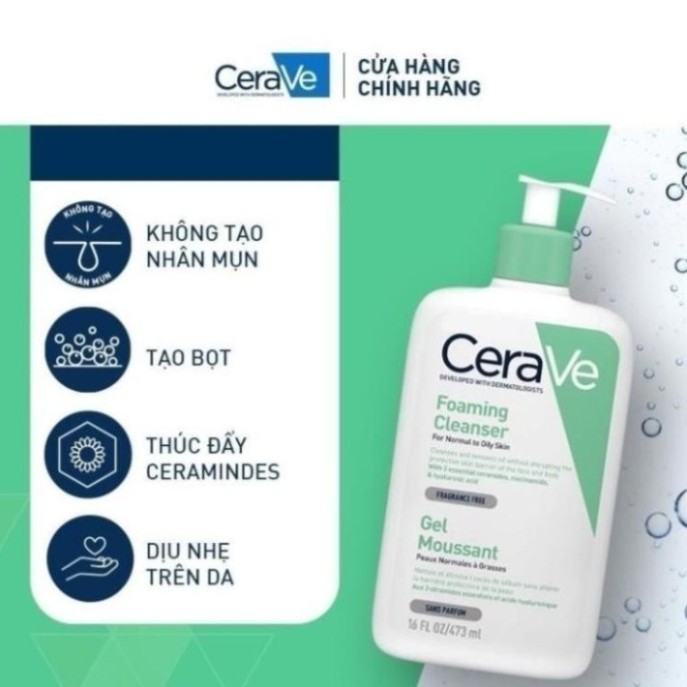 [Shop Mall] Sữa Rửa Mặt CERAVE Foarming & Hydrating Facial Cleanser Sạch Sâu, Dưỡng Ẩm 236ML 473ML