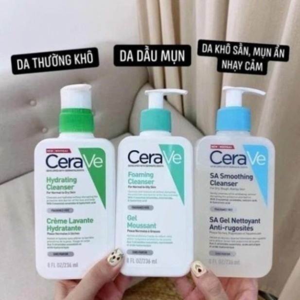 [Shop Mall] Sữa Rửa Mặt CERAVE Foarming & Hydrating Facial Cleanser Sạch Sâu, Dưỡng Ẩm 236ML 473ML