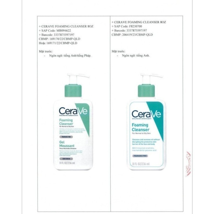Sữa Rửa Mặt CERAVE Foarming & Hydrating Facial Cleanser Sạch Sâu, Dưỡng Ẩm 236ML 473ML Sola Shop