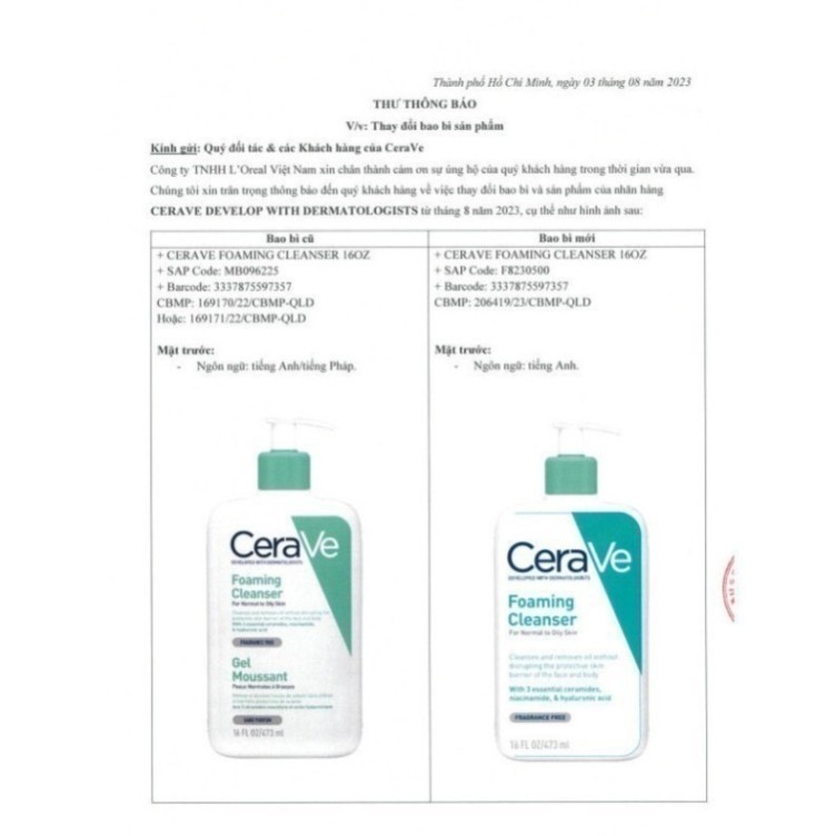 Sữa Rửa Mặt CERAVE Foarming & Hydrating Facial Cleanser Sạch Sâu, Dưỡng Ẩm
