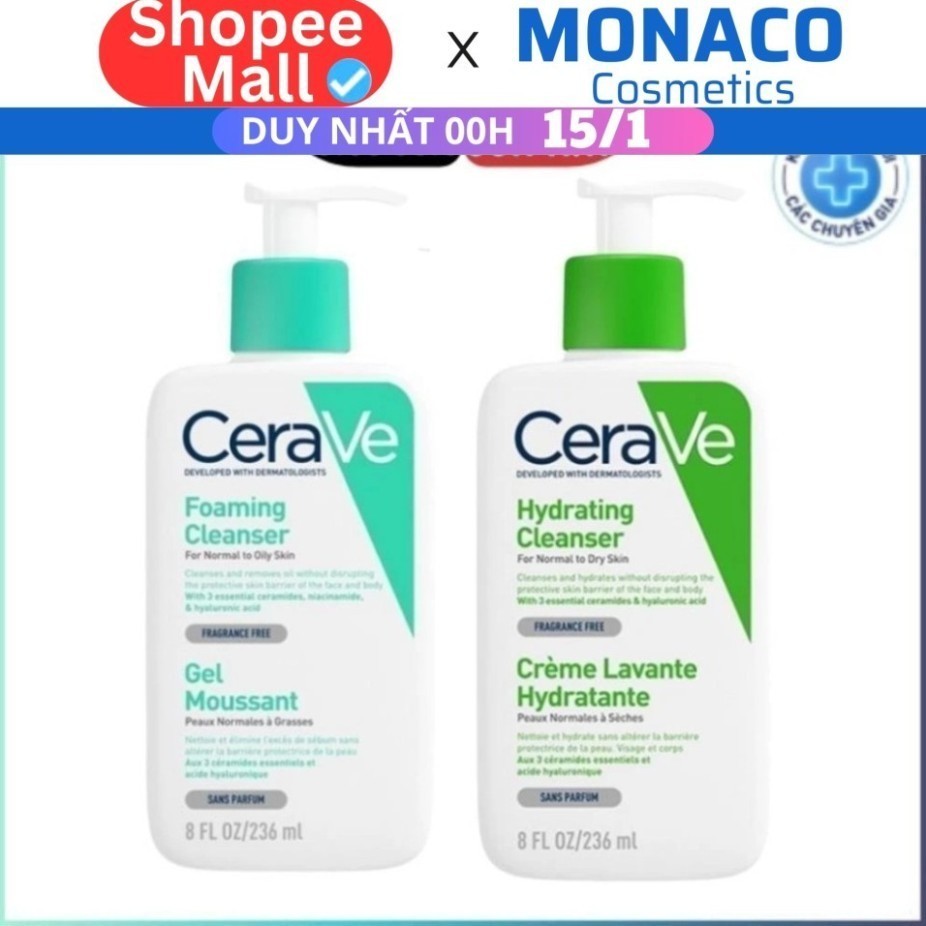 Sữa Rửa Mặt CERAVE Foarming & Hydrating Facial Cleanser Sạch Sâu, Dưỡng Ẩm