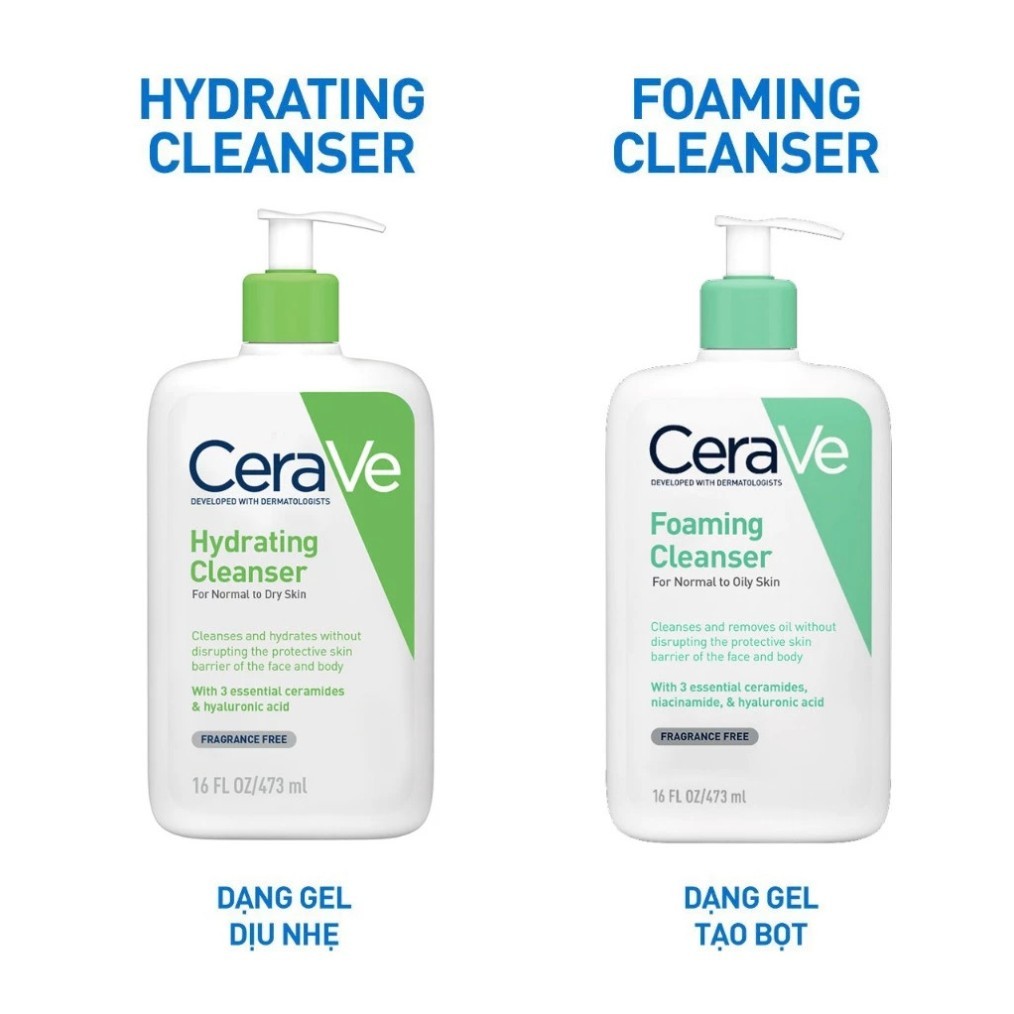 Sữa Rửa Mặt CERAVE Foarming & Hydrating Facial Cleanser Sạch Sâu, Dưỡng Ẩm 236ML 473ML